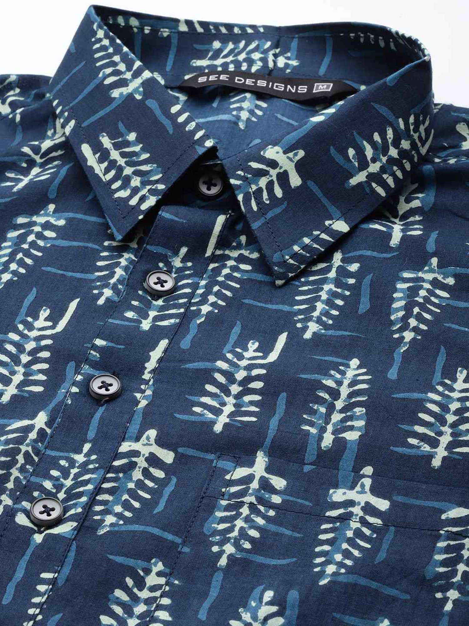 See Designs Indigo Blue & White Cotton Regular Fit Printed Kurta Bottom Set