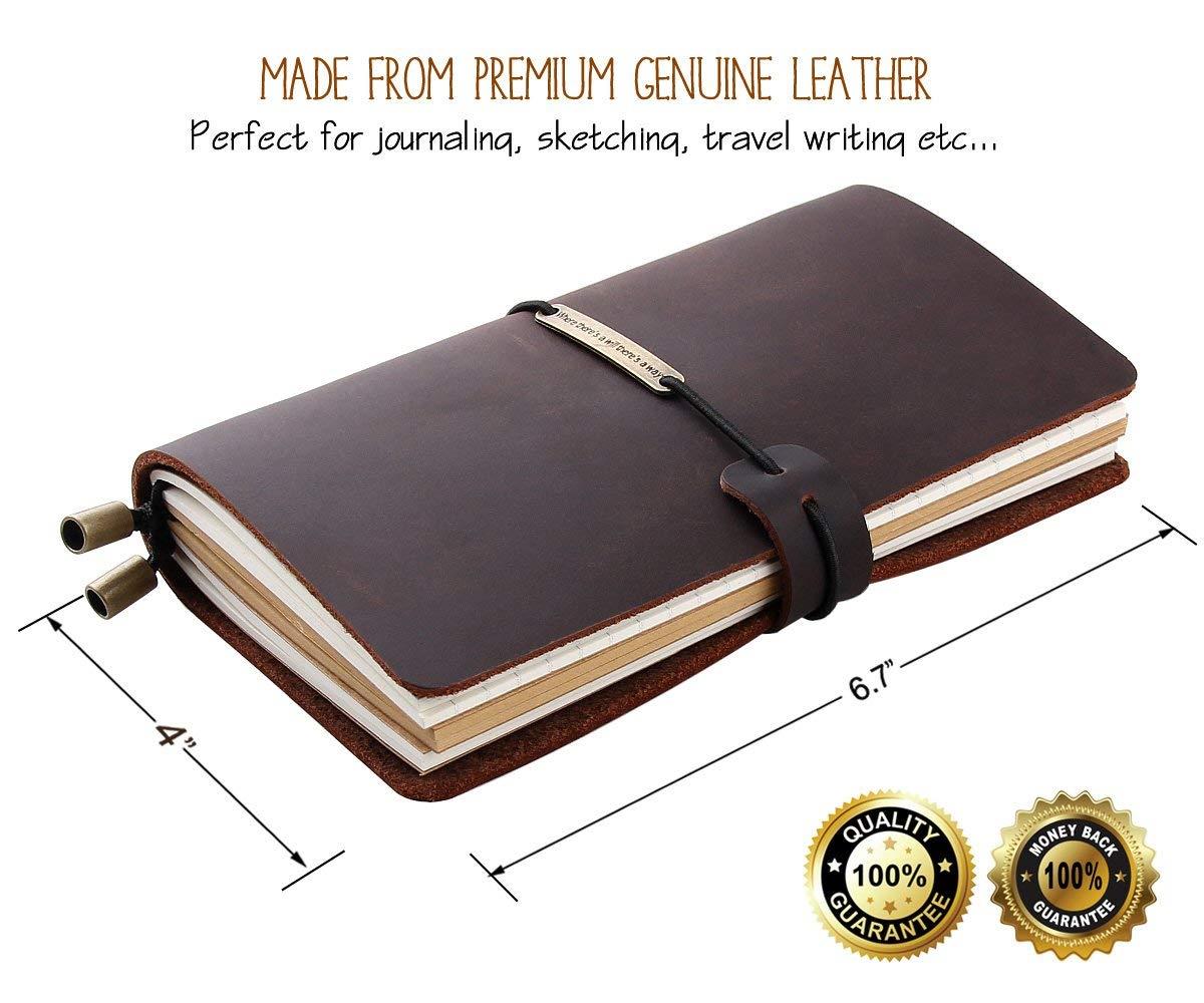 Leather Journal Refillable Travelers Notebook, Antique Handmade Leather Writing Diary Notepad, Travel Journal Notebook for Men & Women, Medium Size 6.7" x 4" - Coffee