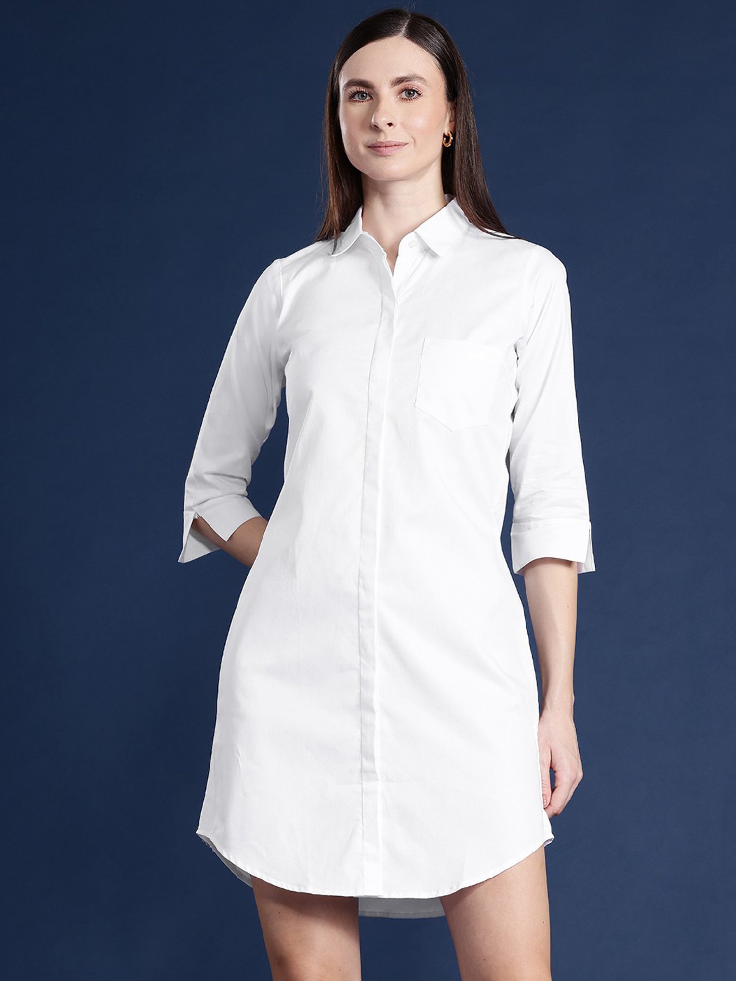 Hancock White Cotton Regular Fit Shirt Dress