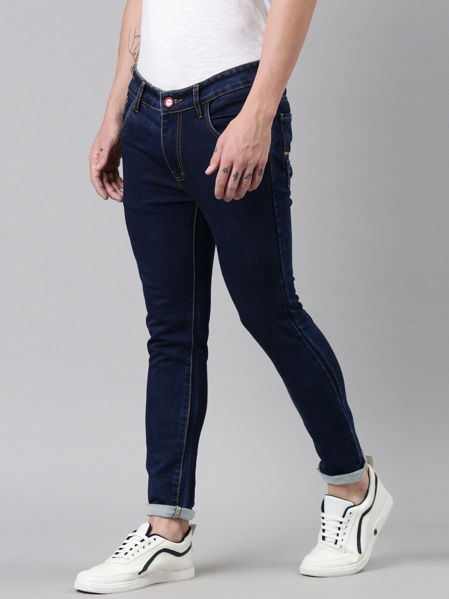 CINOCCI Blue Cotton Slim Fit Jeans