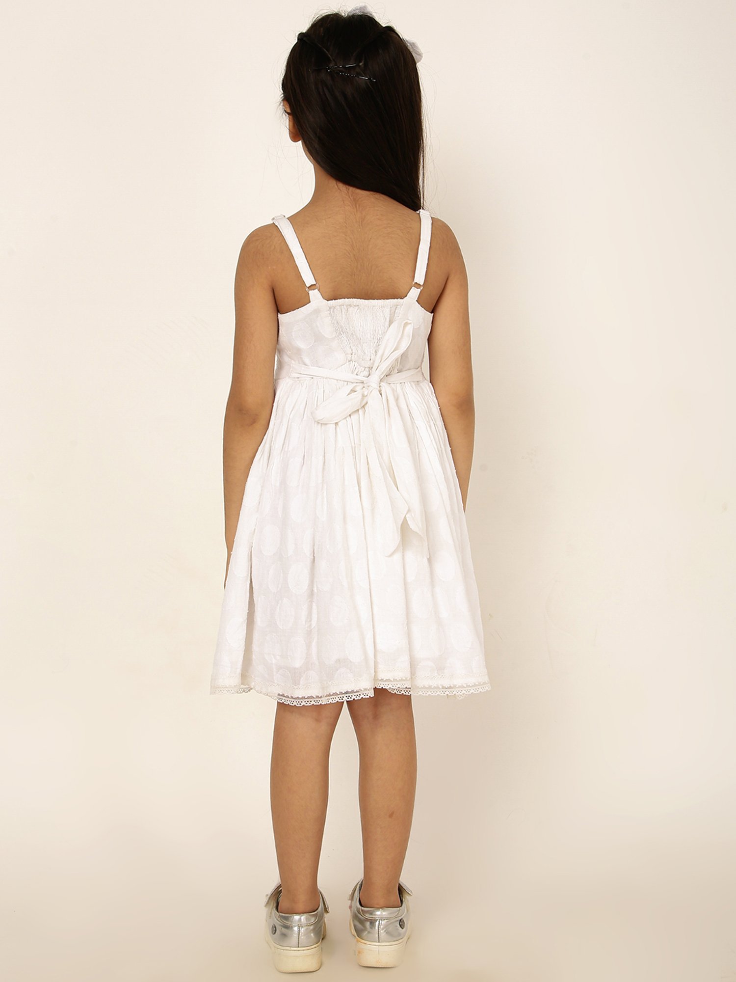 A Little Fable Girls White Solid Dress