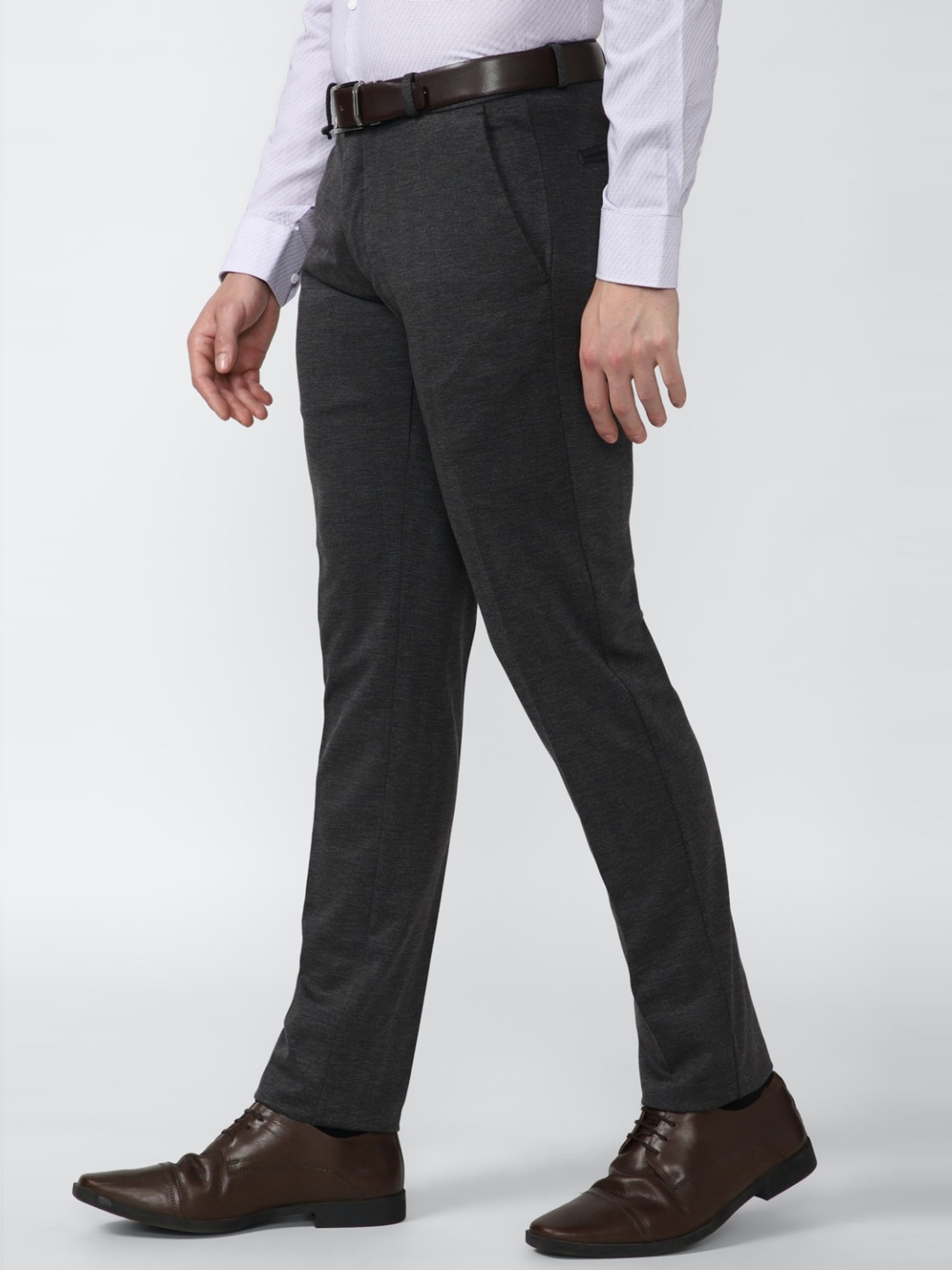 Van Heusen Grey Slim Fit Self Pattern Trousers