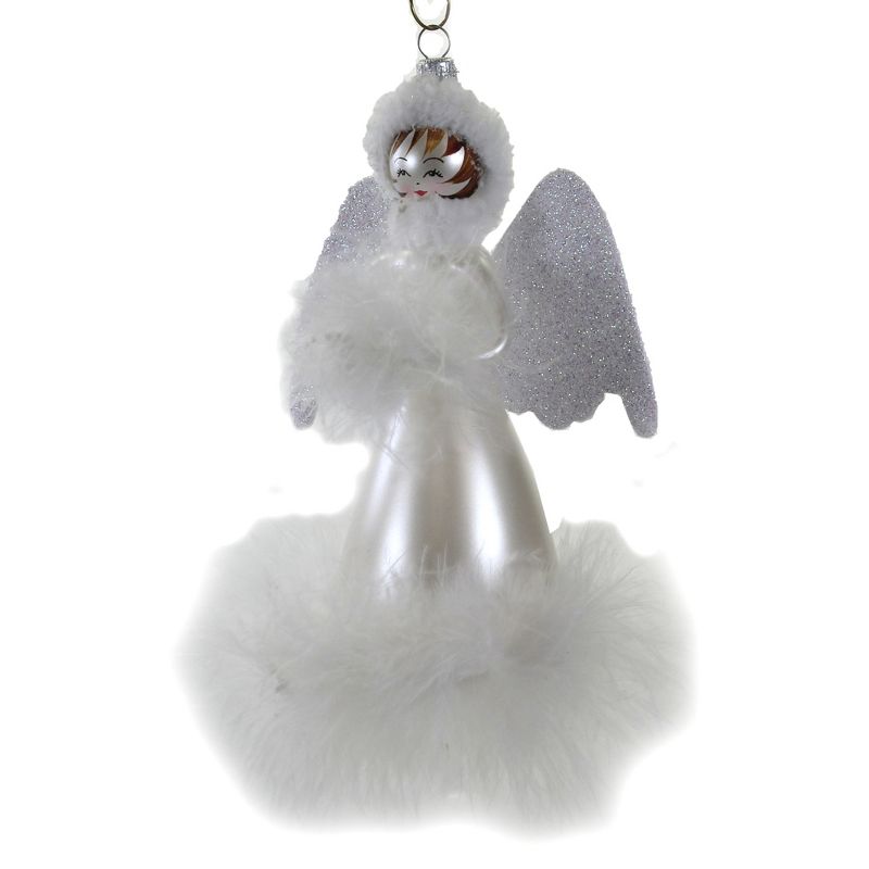 Italian Ornaments 6.5" Angel W/ Marabou Ornament Religious Wings  -  Tree Ornaments