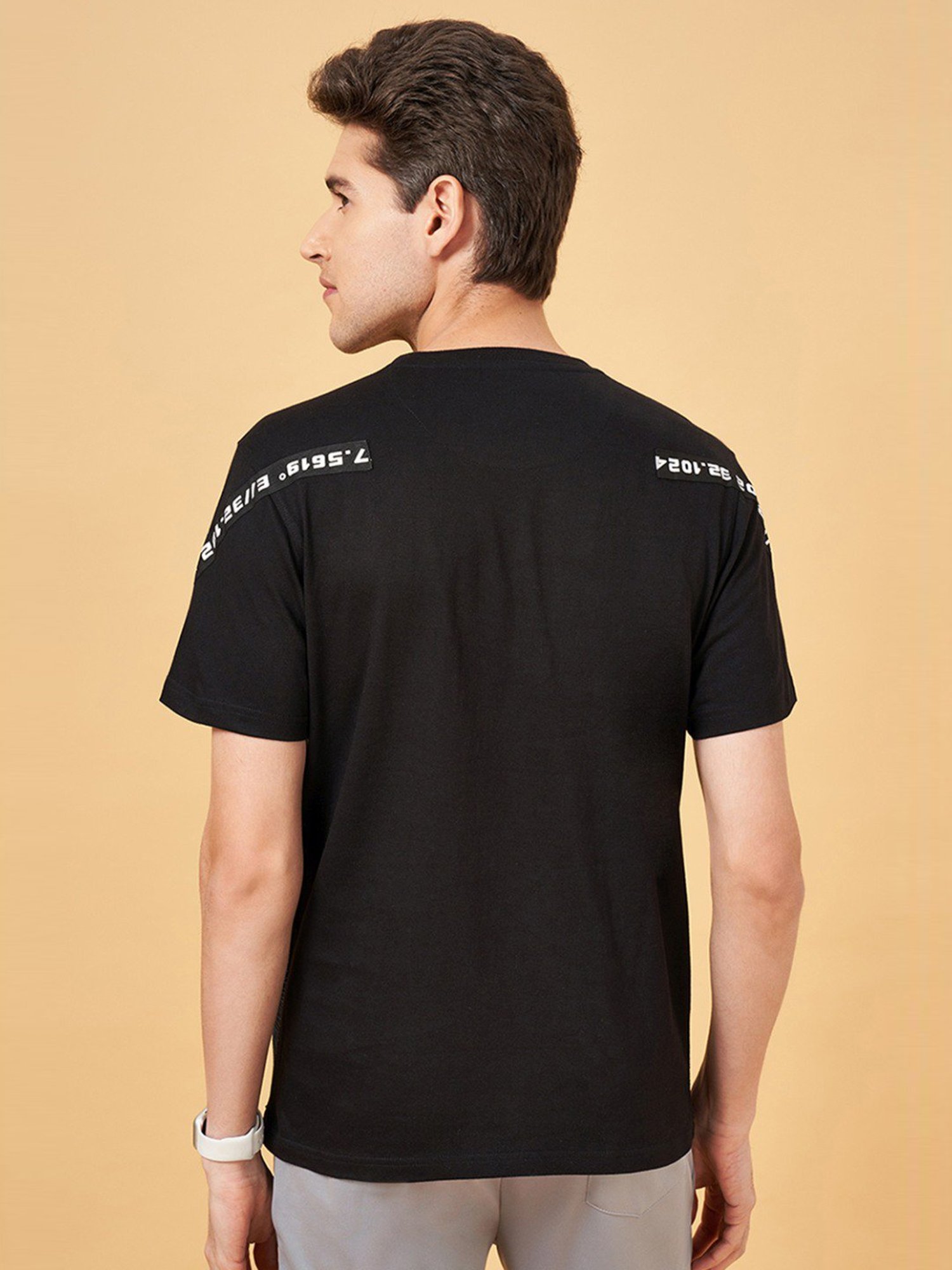 Ajile by Pantaloons Jet Black Cotton Slim Fit Printed T-Shirt