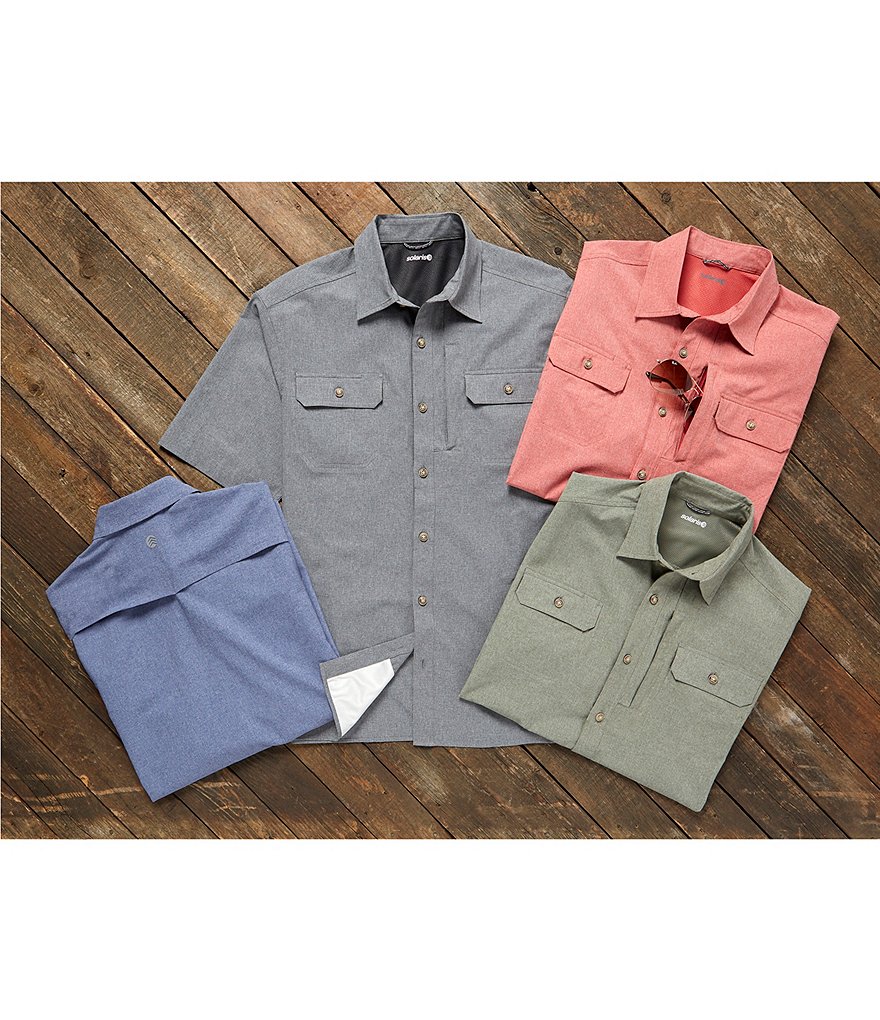 Solaris Short-Sleeve Capeback Heathered Button-Front Shirt