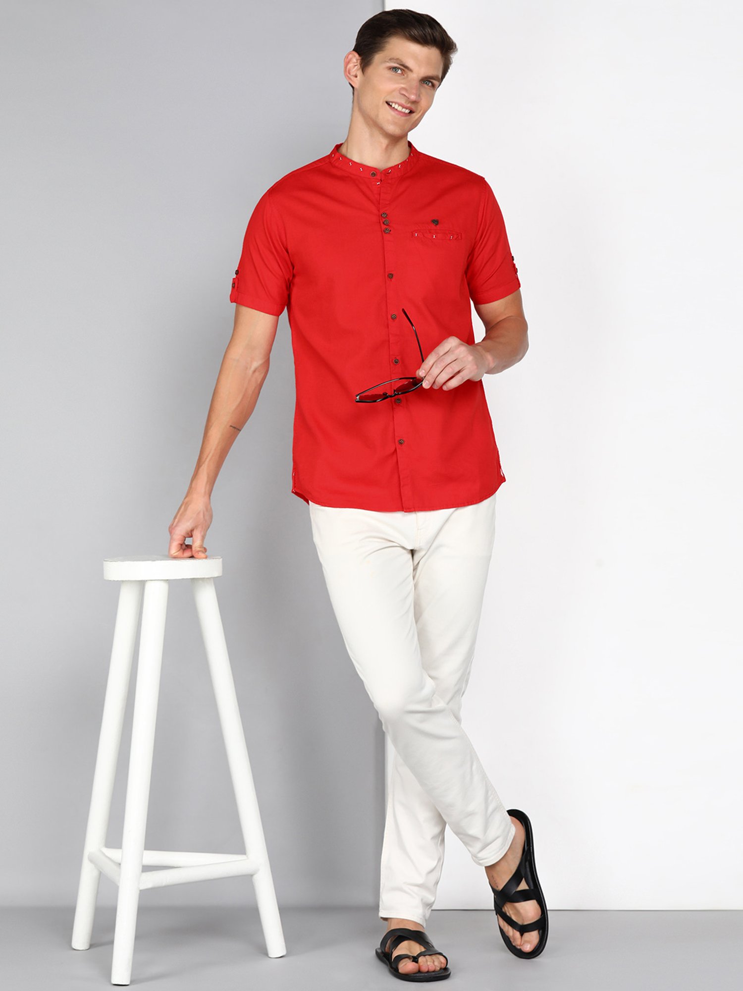 Kuons Avenue Salmon Pink Slim Fit Shirt