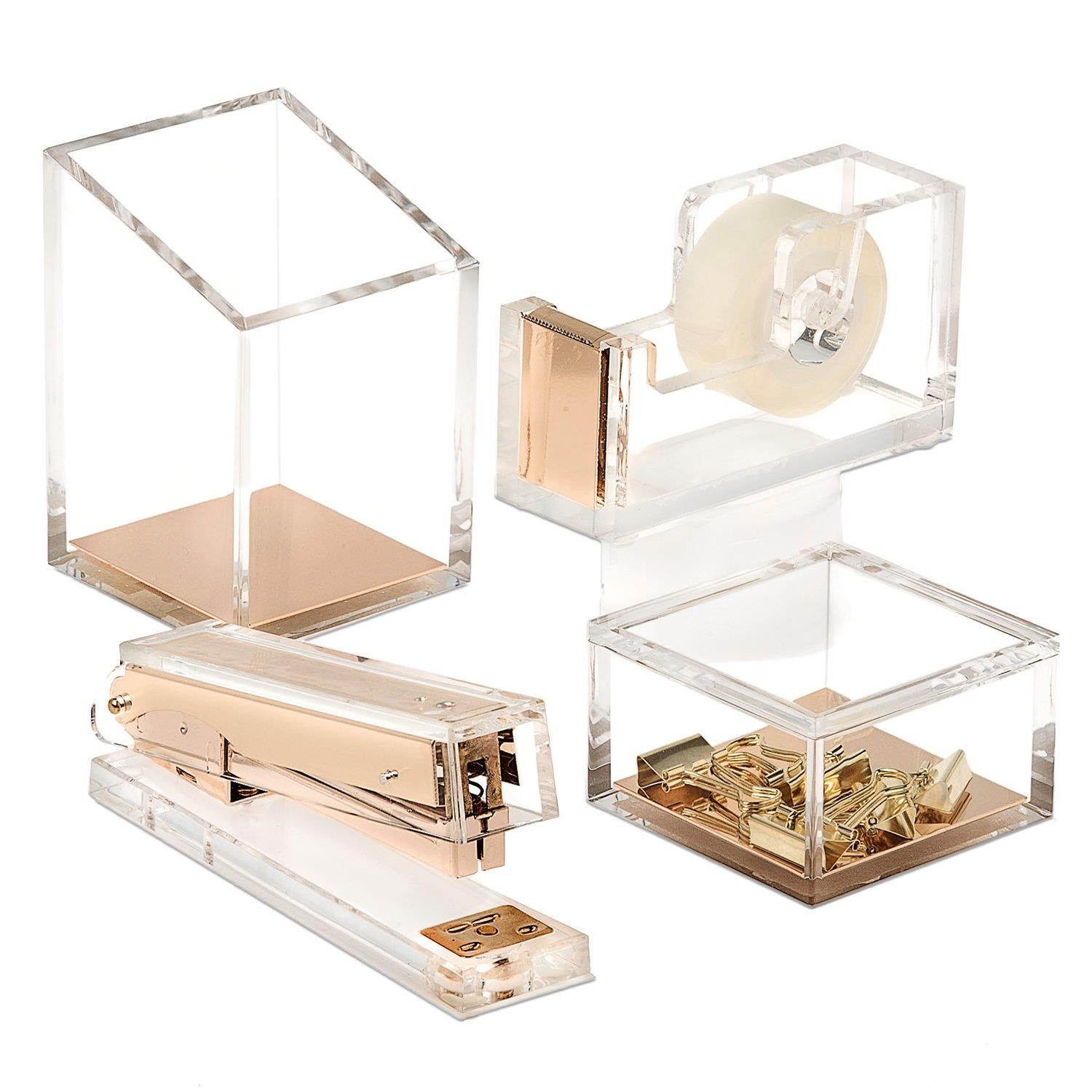Acrylic & Gold Odds & Ends Box - A Classic Modern Design to Help Organize and Brighten Up Your Desk &ndash; Elegant Office Accessory (Small)