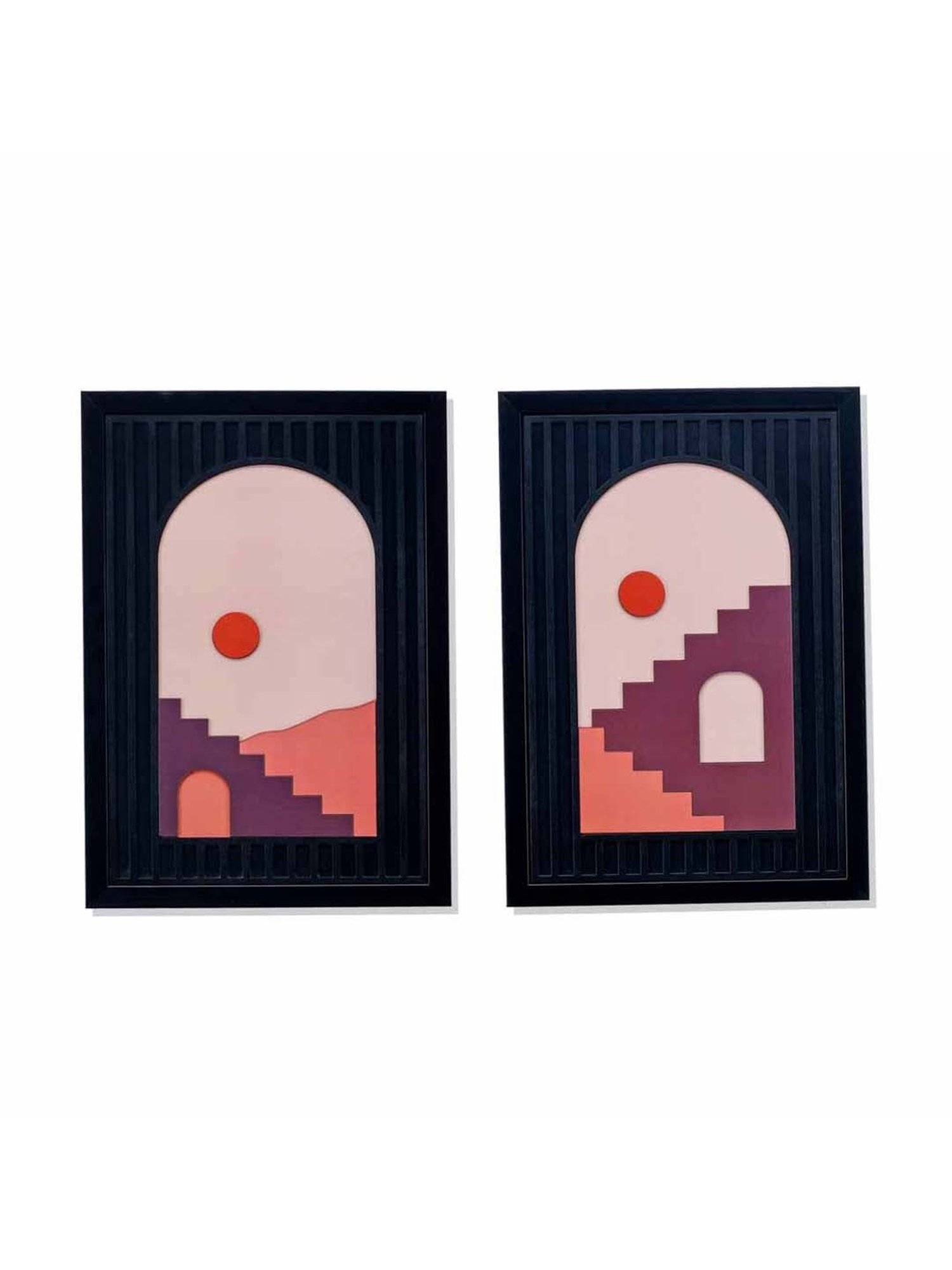 @Home Brown Mdf Boho Arch 3D Wall Paintings - Set of 2