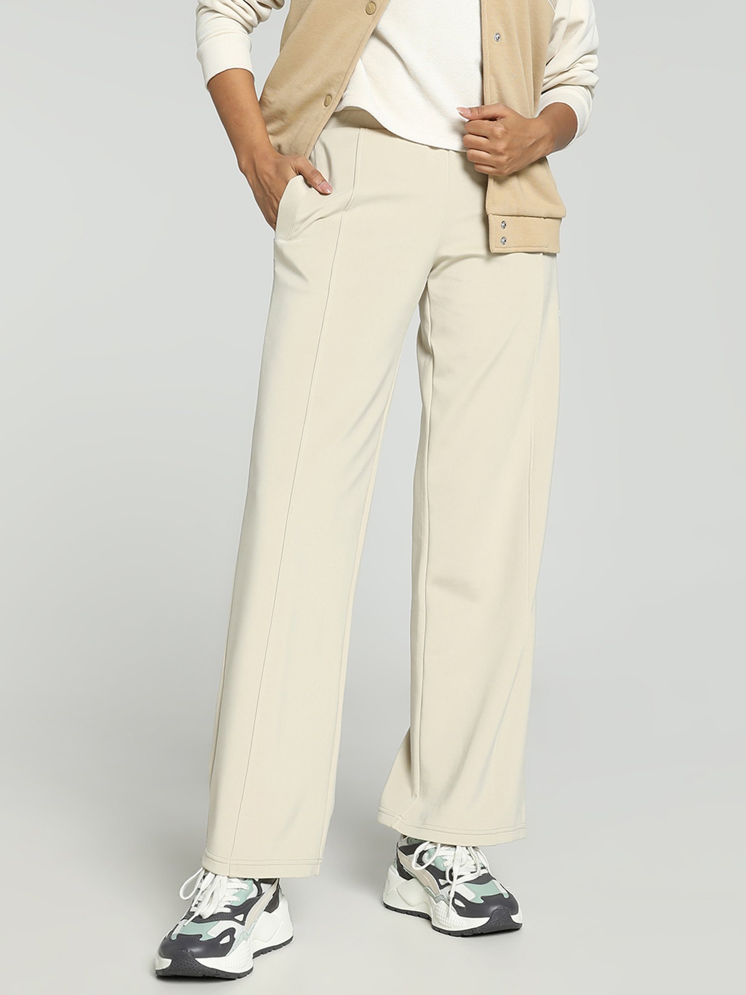 Puma Beige High Rise Sports Track Pants