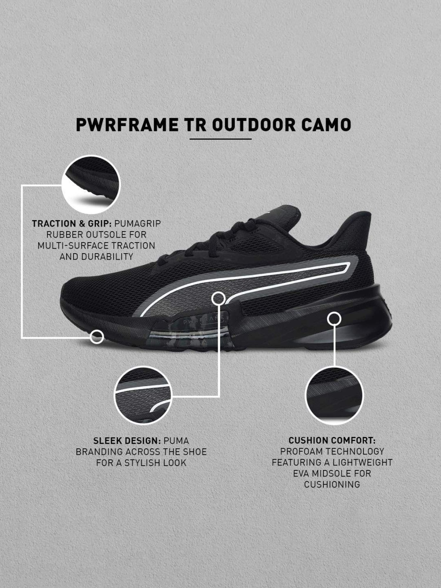 Puma Men's PWRFrame TR Outdoor Camo Black Training Shoes