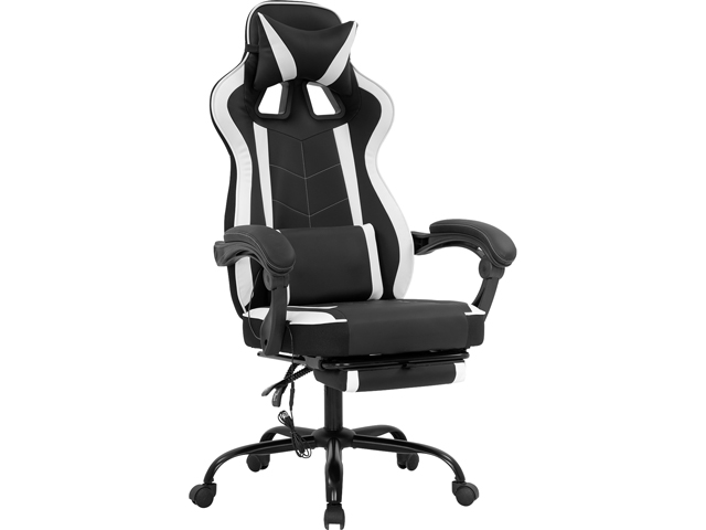 PC Gaming Chair Home Office Chair Racing Computer Chair with Lumbar Support Reclining Armrest Foot Rest Rolling Swivel PU Leather Ergonomic Task Desk Chair for Men(White)