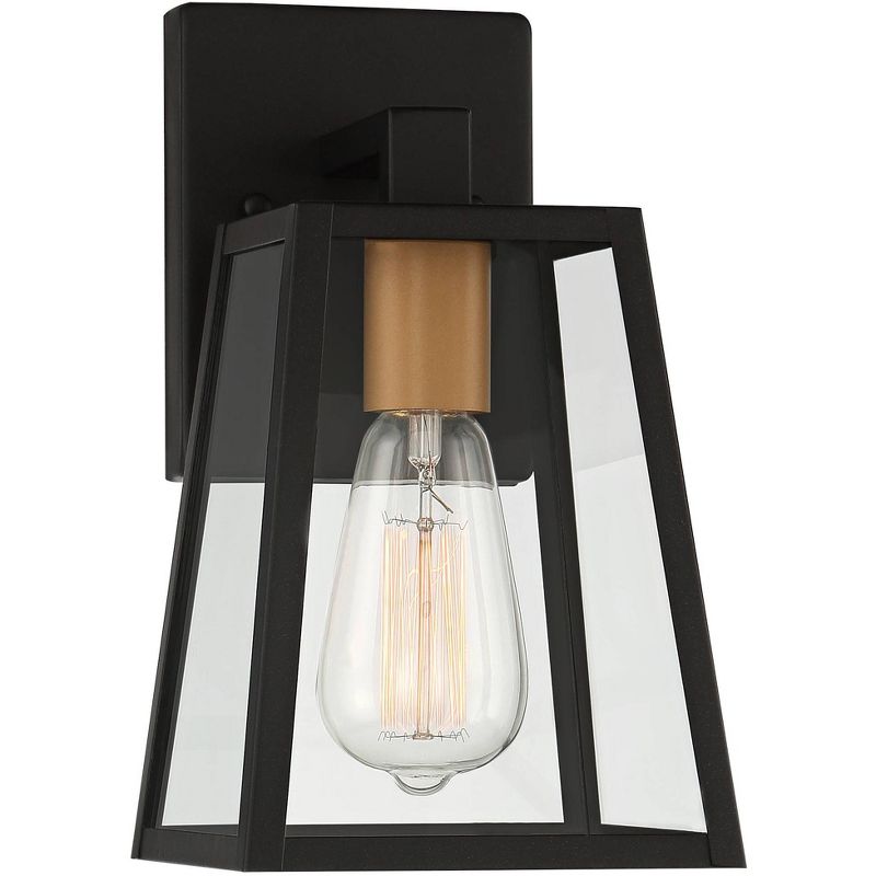 John Timberland Modern Outdoor Wall Light Fixture Mystic Black Gold 10 3/4" Clear Glass Panels Exterior House Porch Patio Outside