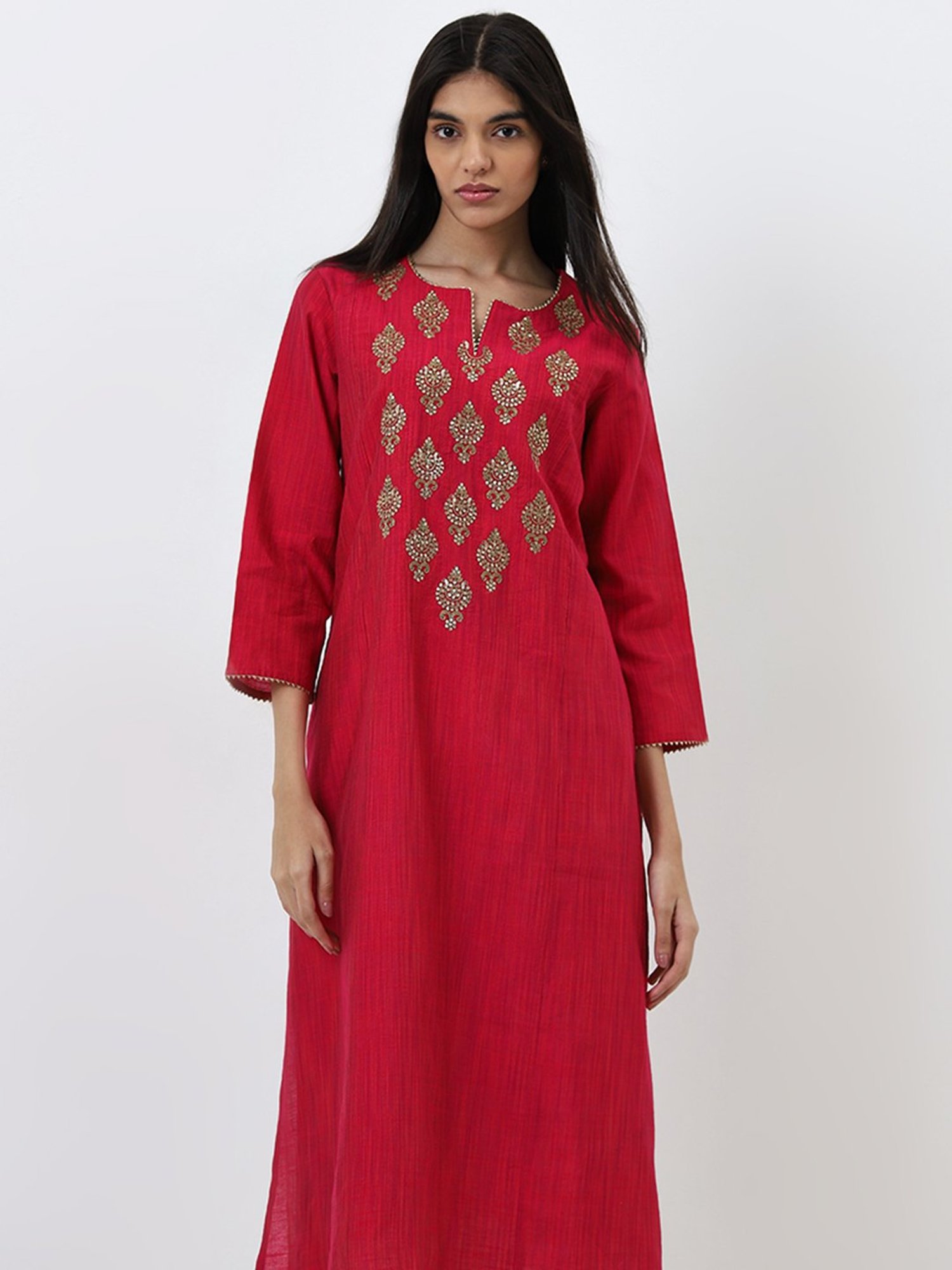 Utsa by Westside Magenta Embellished A-Line Kurta
