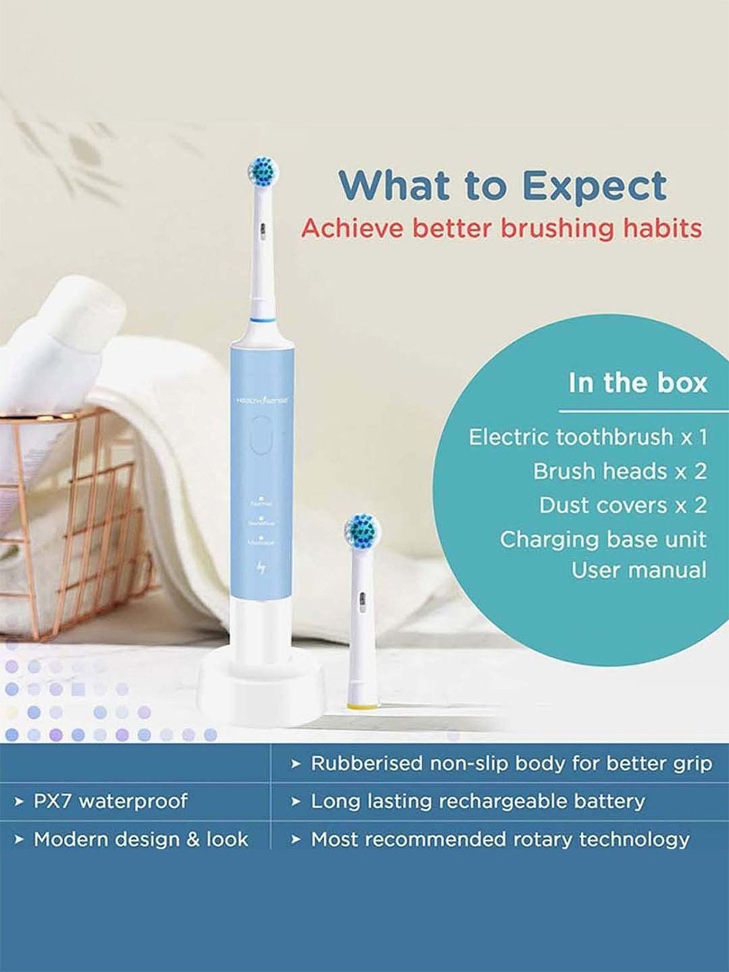 HealthSense Clean-Care ET-711 Rechargeable Rotary Electric Toothbrush (Blue)