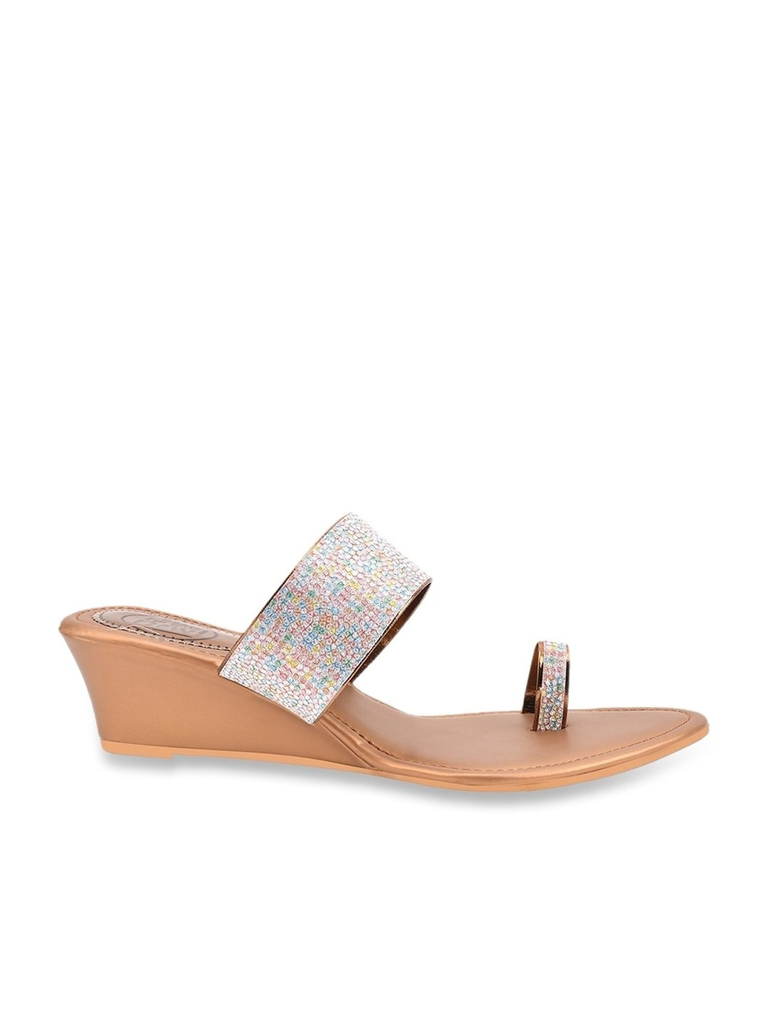 The White Pole Women's Golden Toe Ring Wedges
