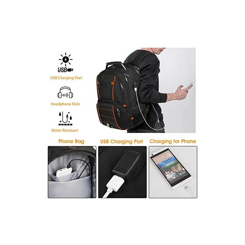 Backpacks for Men Extra Large College School Laptop Bookbags with USB Charging PortRFID TSA Friendly Water Resistant Business Computer Bag with Luggage Sleeve Fit 173 Inch Laptop 45LOrange