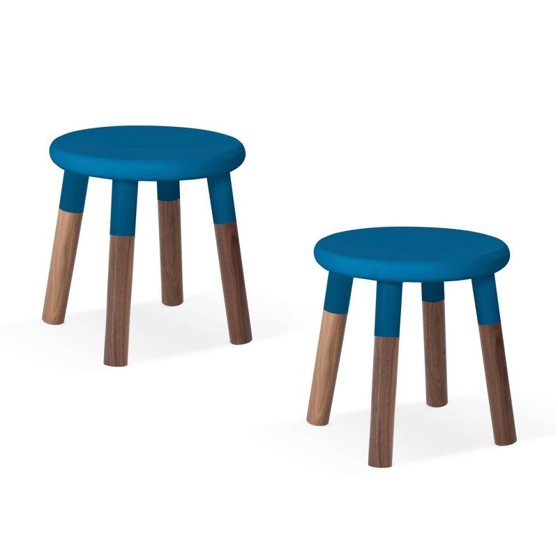 Set of 2 Peewee Wood Veneer Kids' Chairs Solid Walnut/Pacific Blue - Nico & Yeye