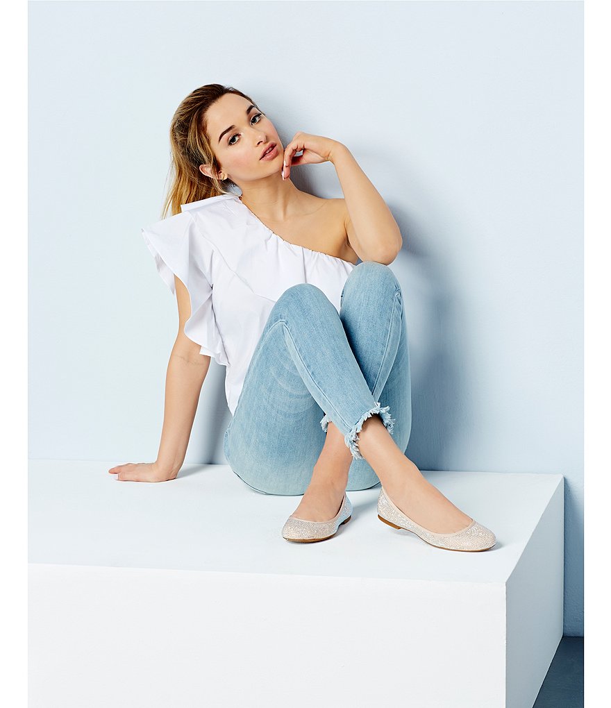 GB Star-Brite Microfiber Rhinestone Detail Ballet Flats