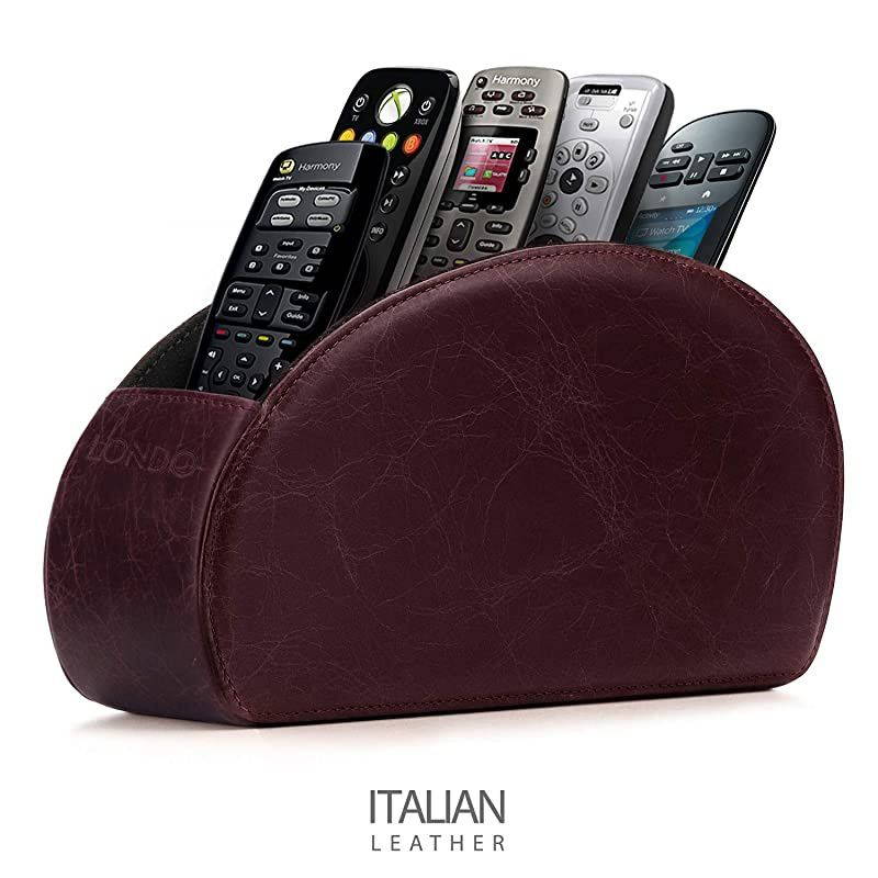 Remote Controller Holder Organizer Store DVD Bluray TV Roku or Apple TV Remotes Italian Genuine Leather with Suede Lining Living or Bedroom Storage Damson