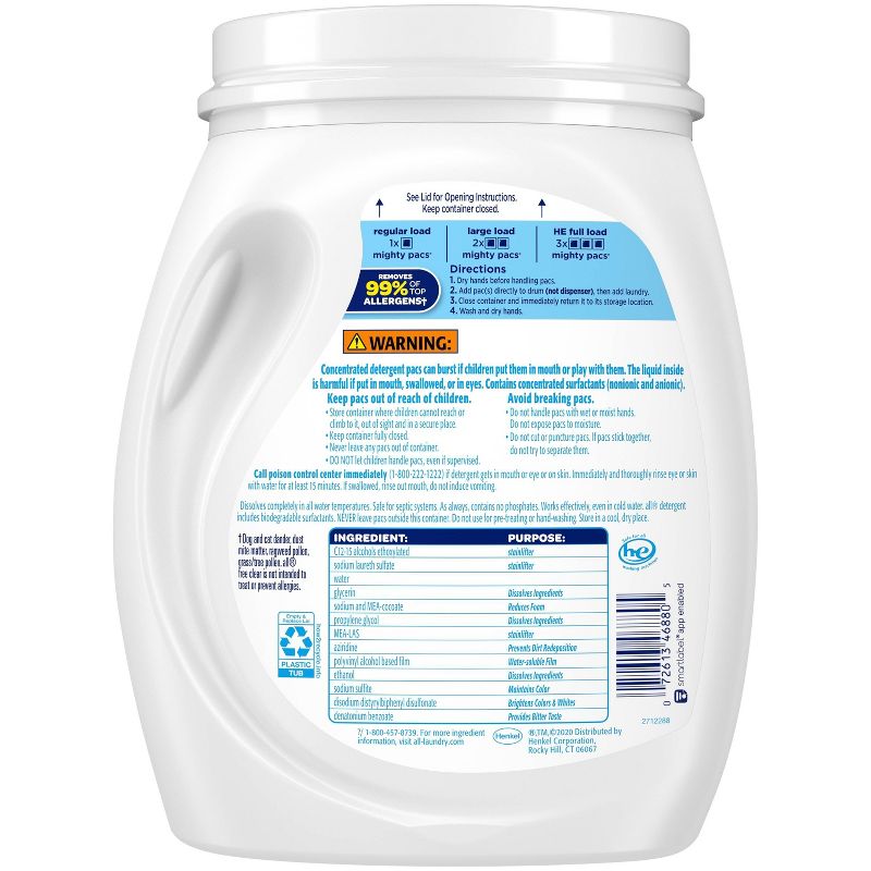 All Mighty Pacs Free Clear Laundry Detergent Pacs - 60ct