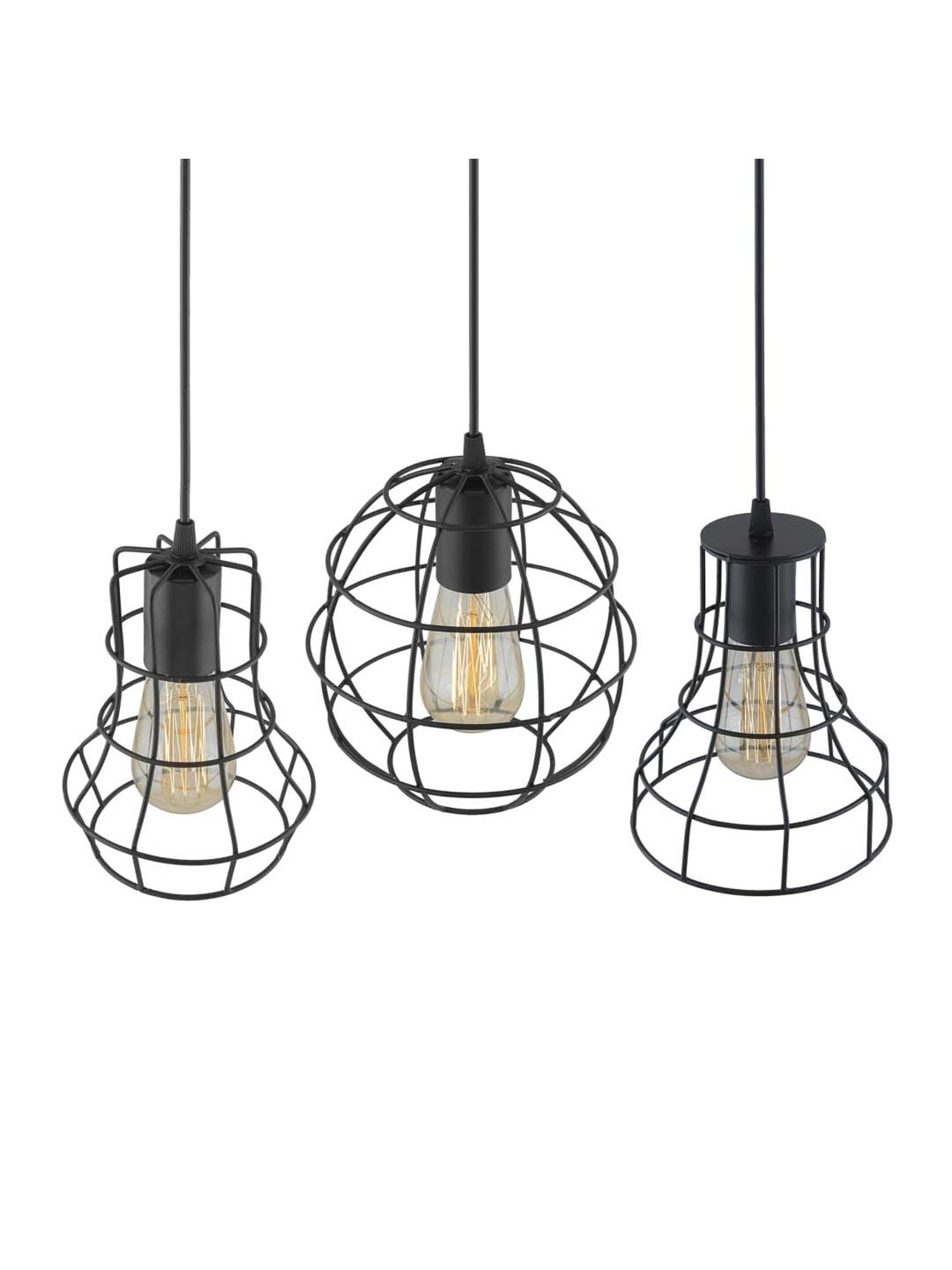 Homesake 3-Lights Linear Cluster Black Metal Cage Pendant Light - Set of 1 (Bulb not included)