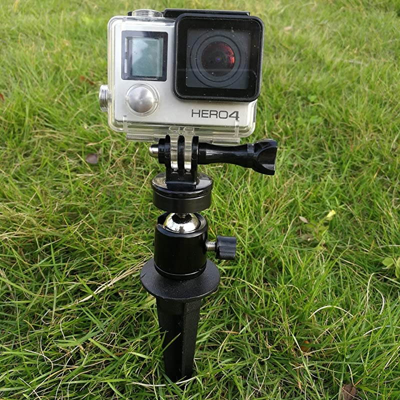 Camera Ground Stake Spike Tripod Mount w 14 20 Ball Head for Gopro Trail Cameras and Smartphones Aluminum