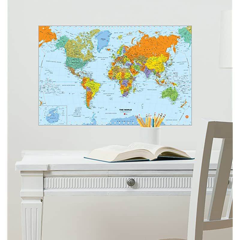 Wall Pops WPE1898 World Dry Erase Map Decal MultiColor