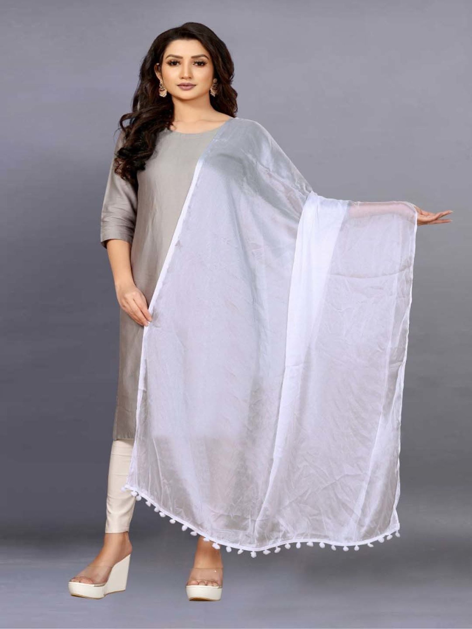 APNISHA White Plain Dupatta