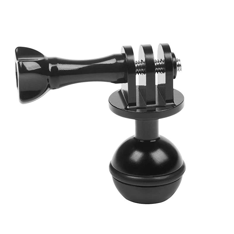 Aluminum Ball Mount for GoPro Hero 9 8 Max 7 (2018) 6 5 4 3+ 3 Black Silver Session, Osmo Action, AKASO, SJCAM - Ball Head Mount Adapter (1-Inch Diameter Ball) with 3/8'' Screw Hole + Thumb Screw