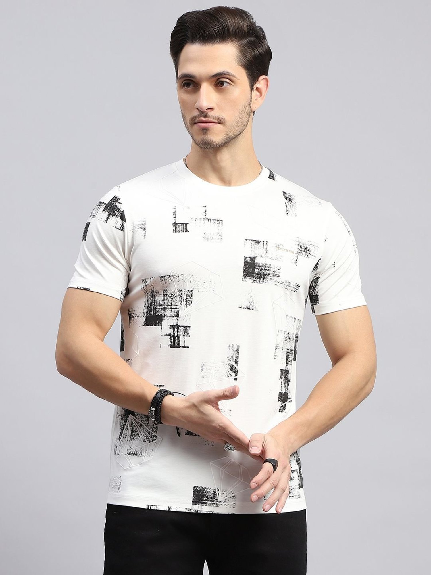 Monte Carlo Off White Regular Fit Printed T-Shirt