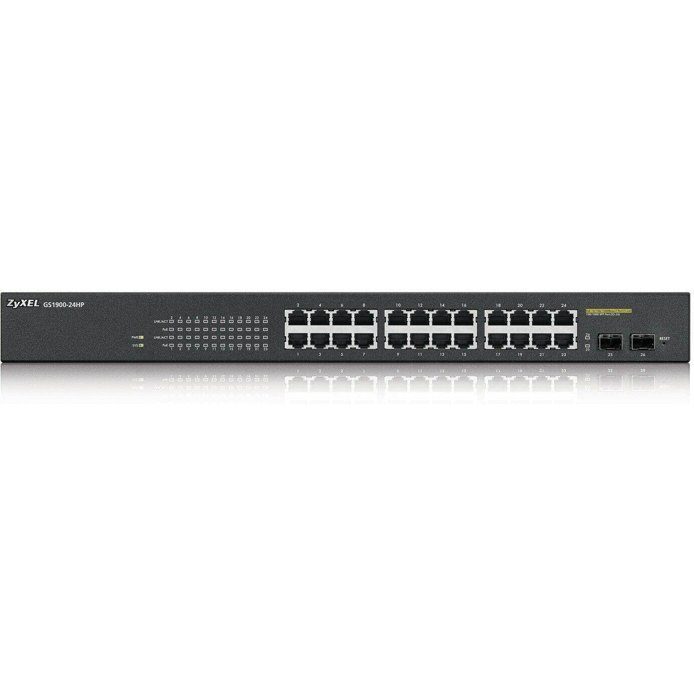 ZyXEL GS1900-24HP Fanless 24 Port GbE 170w PoE+ L2 Web Managed Rackmountable Swi
