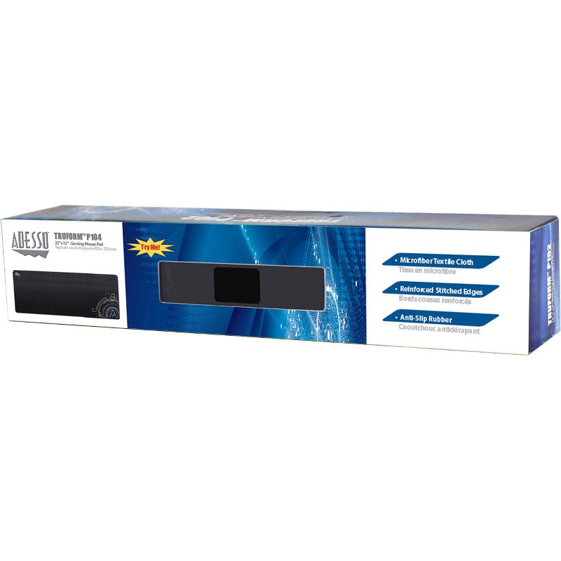 Adesso TRUFORM P104 - 32 x 12 Inches Gaming Mouse Pad - Textured - 0.1" x 12" Dimension - Black - Rubber Base, Cloth, Fiber - Anti-slip, Scratch Proof