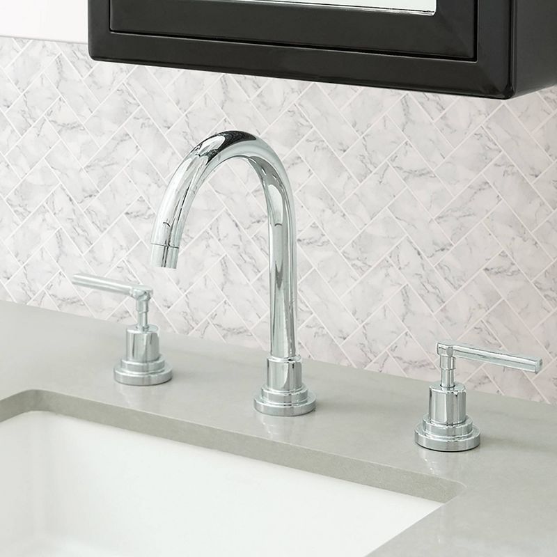 Brewster Herringbone Carrara Peel & Stick Wallpaper Backsplash White