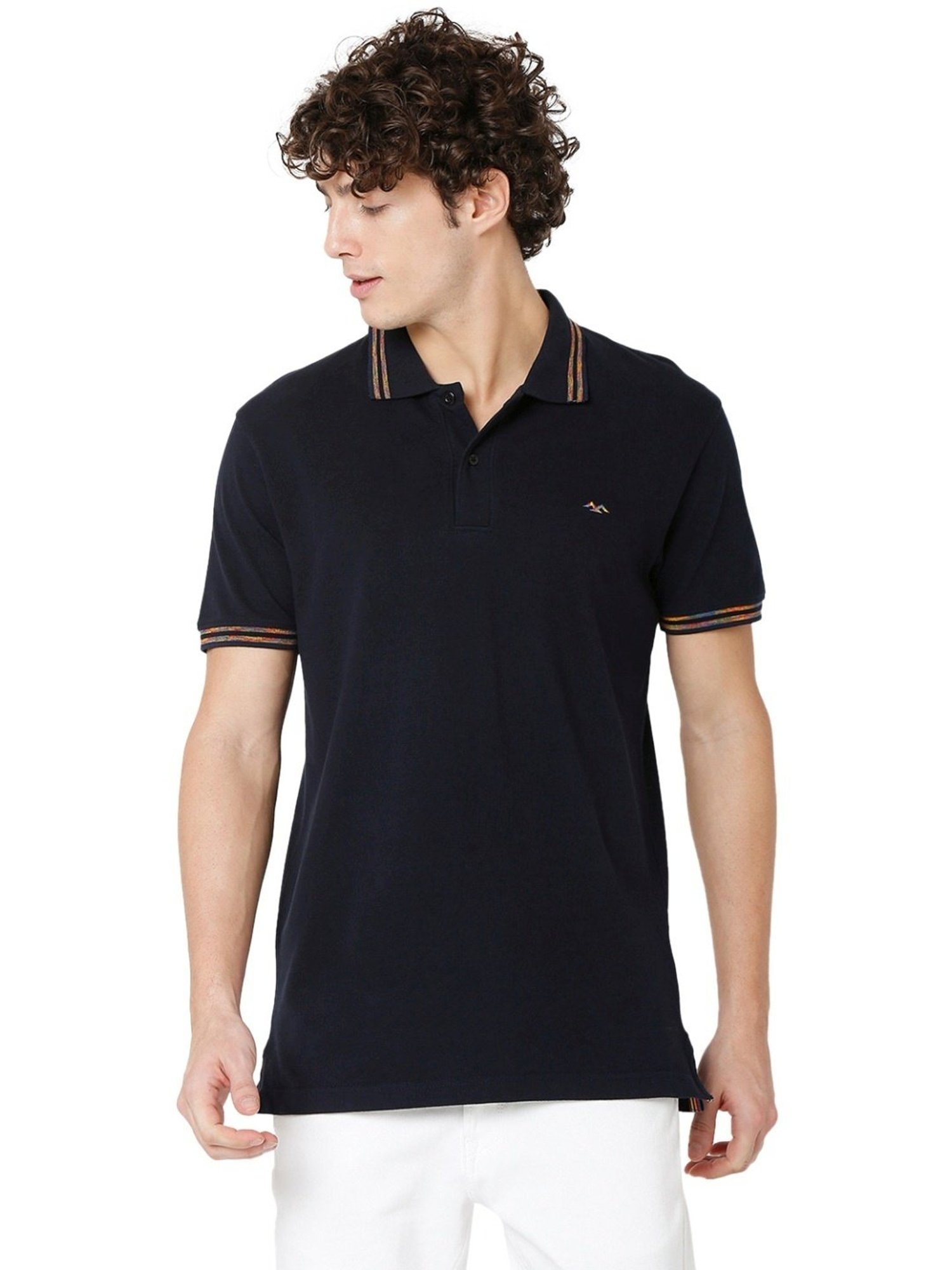 Mufti Navy Cotton Slim Fit Polo T-Shirt