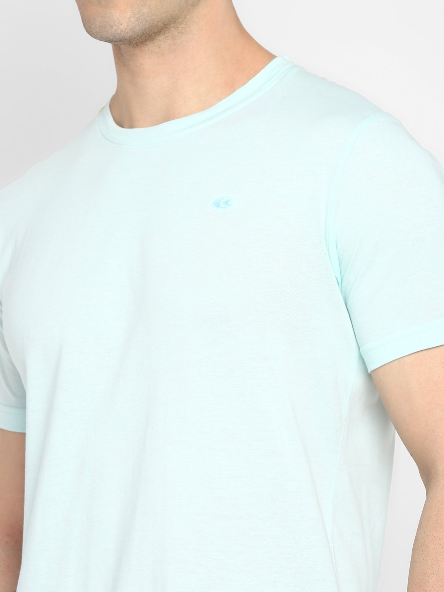 Allen cooper Turquoise Pure Cotton Regular Fit T-Shirt