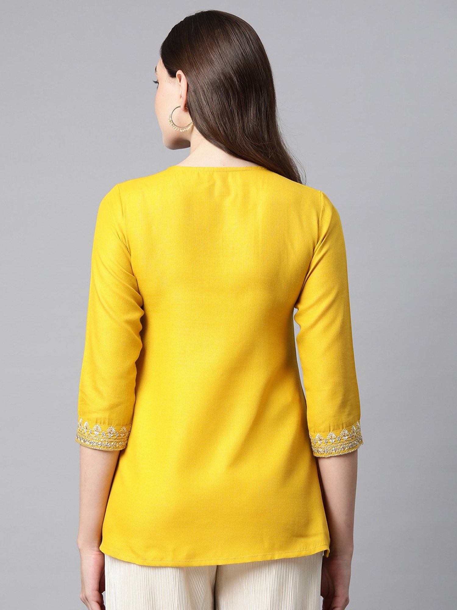 Cottinfab Yellow Embroidered Top