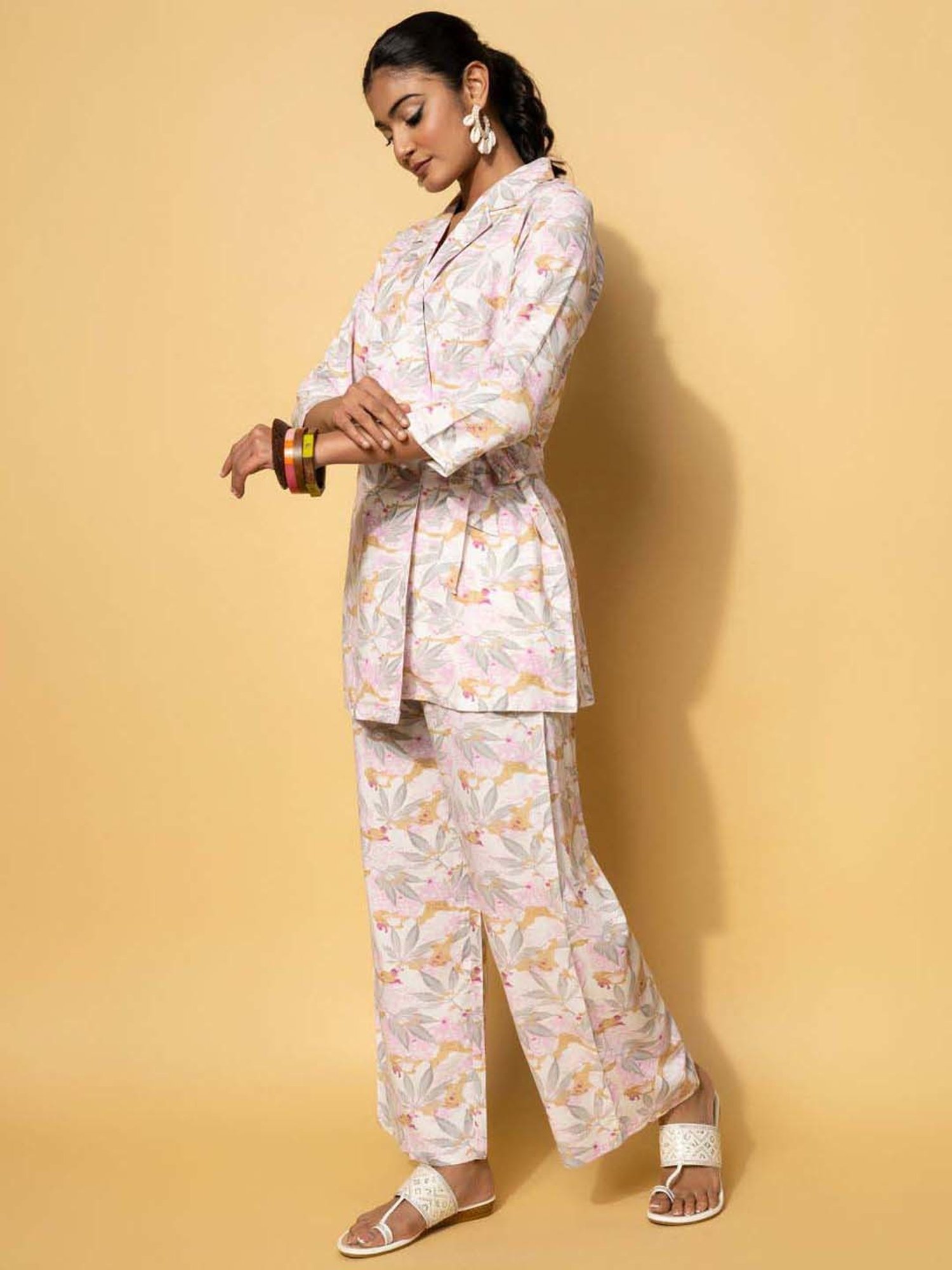 Libas White Printed Silk Blend Co-Ords