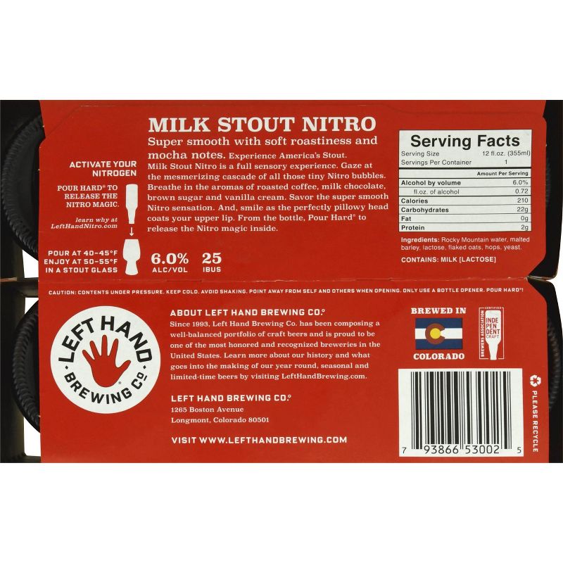 Left Hand Nitro Milk Stout Beer - 6pk/12 fl oz Bottles