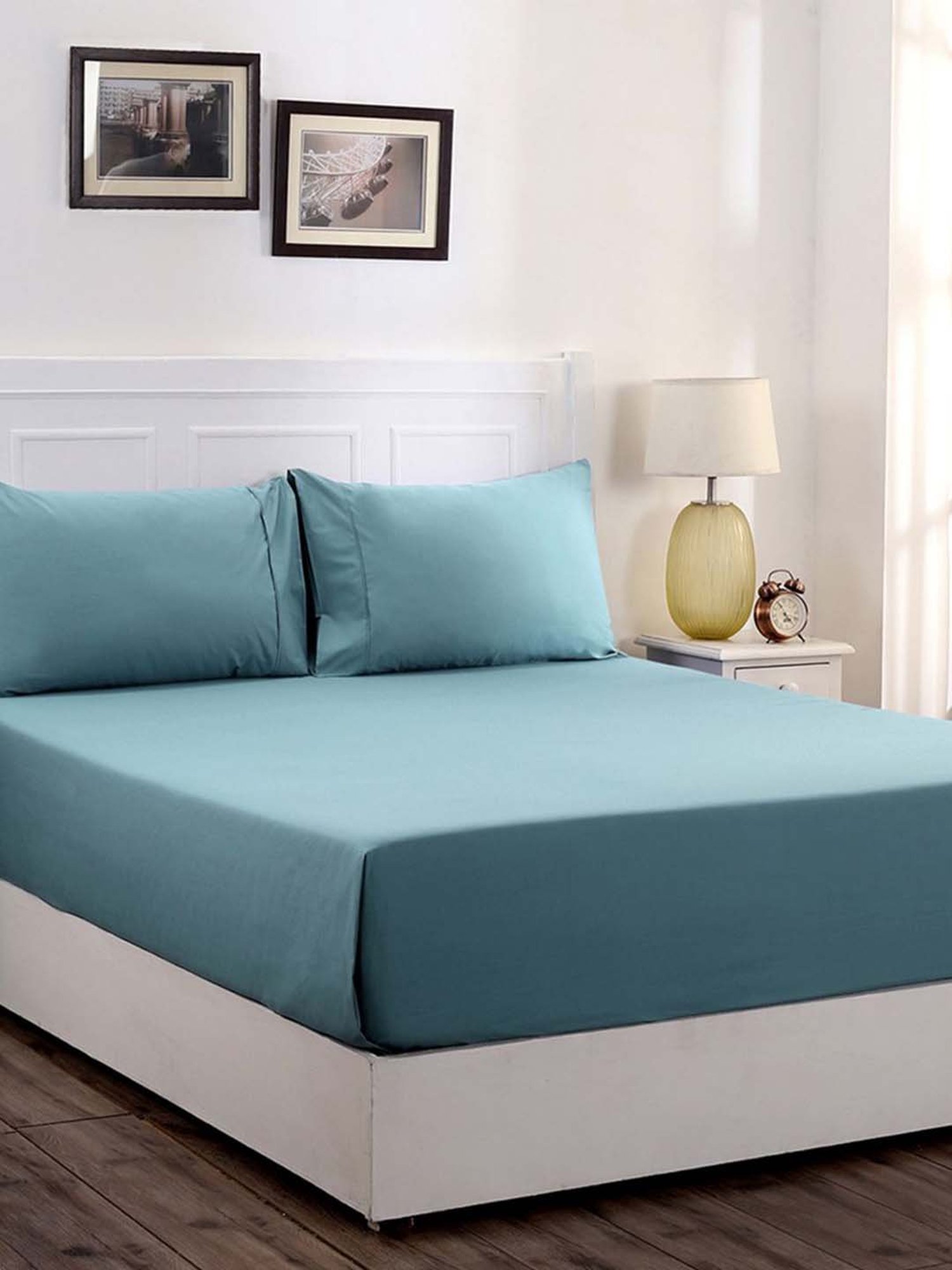 Maspar Blue Cotton 200 TC Bed Sheet Set