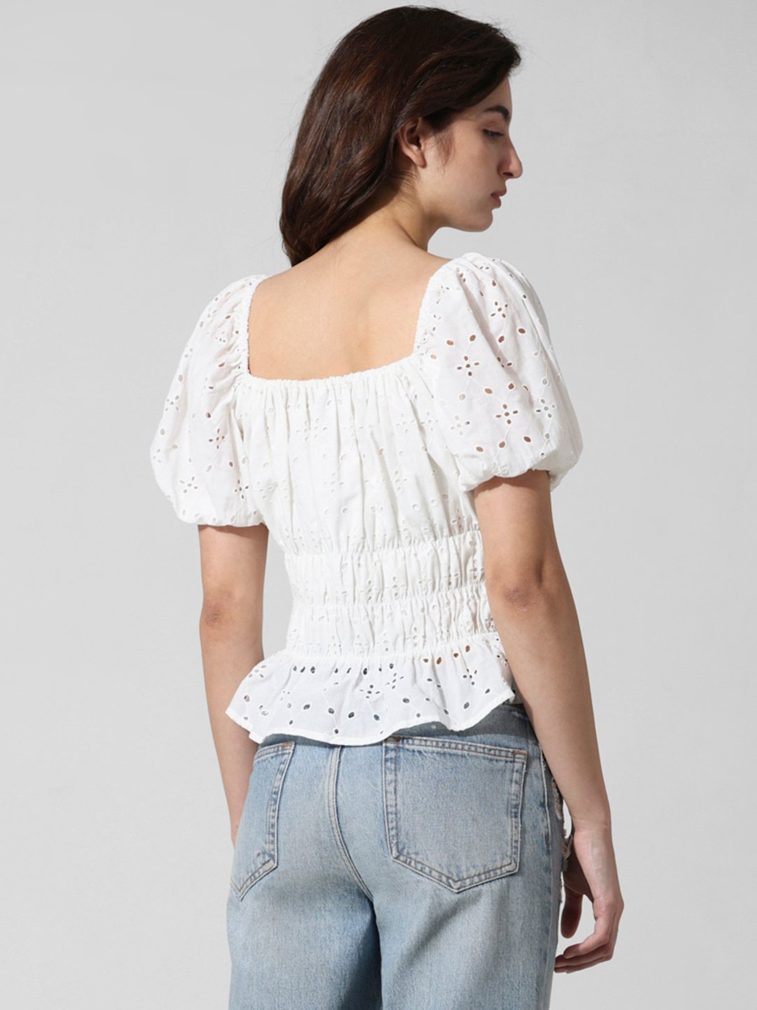 Only White Cotton Self Design Top