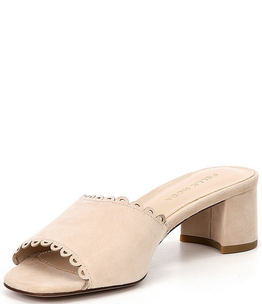 Pelle Moda Rayna Suede Scalloped Block Heel Slides