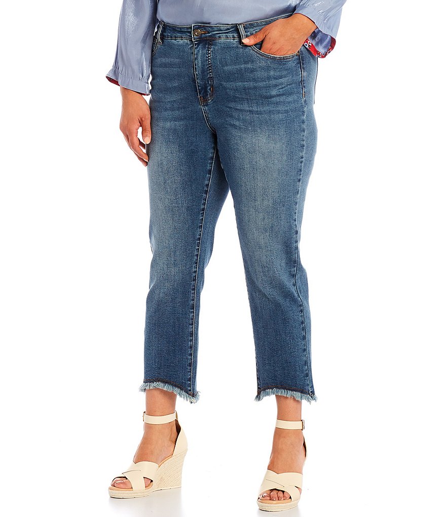 John Mark Plus Size 5-Pocket Frayed Hem Cropped Jeans
