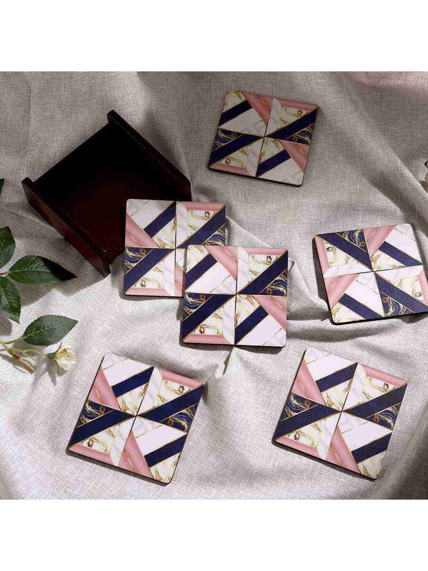 Crayton Hexagon Beige Geometric MDF Coaster - Set of 4