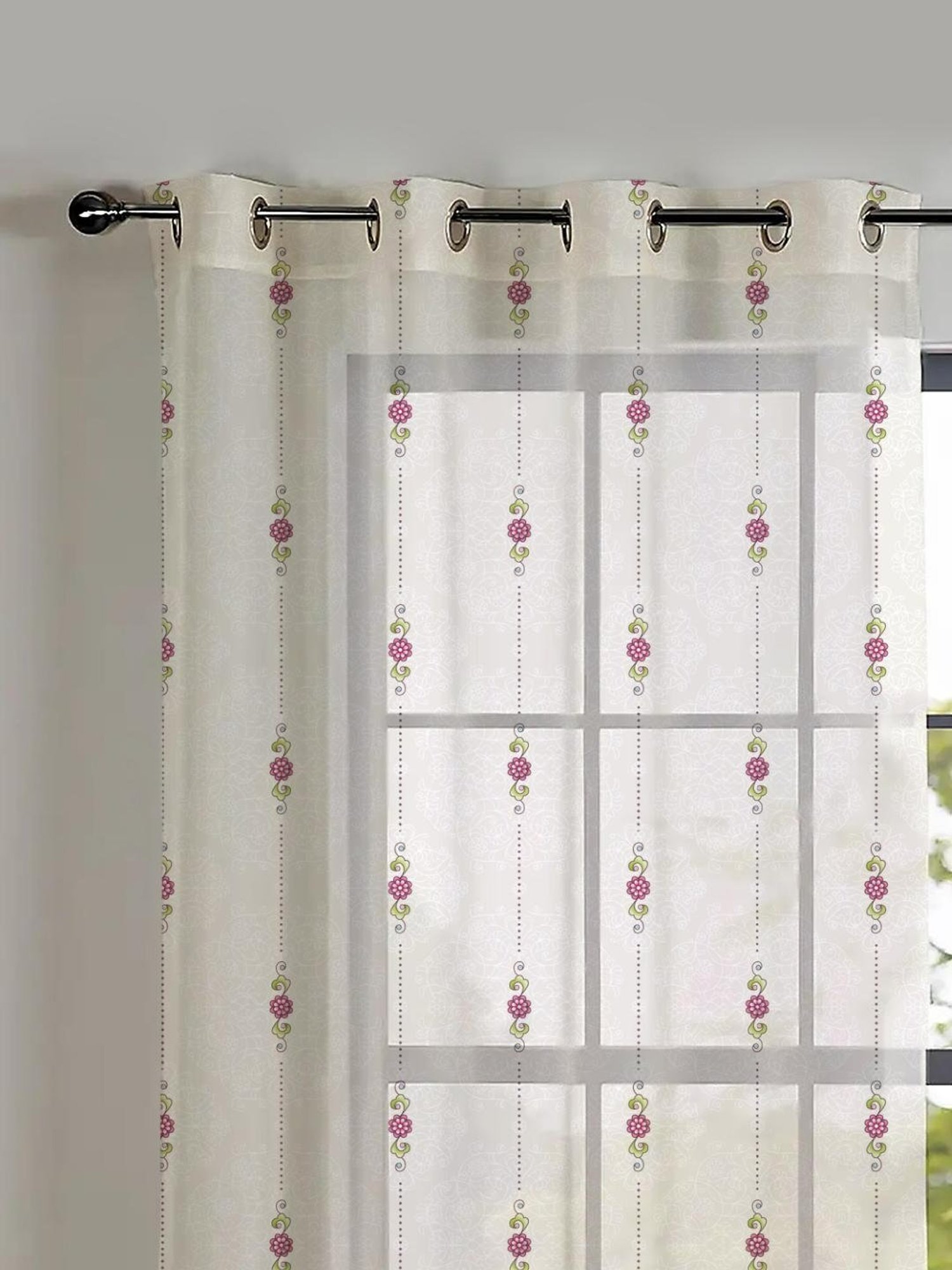 SPACES DRAPE STORY Elegent Digital Print White Polyester 5 ft Window Curtains - Set of 2