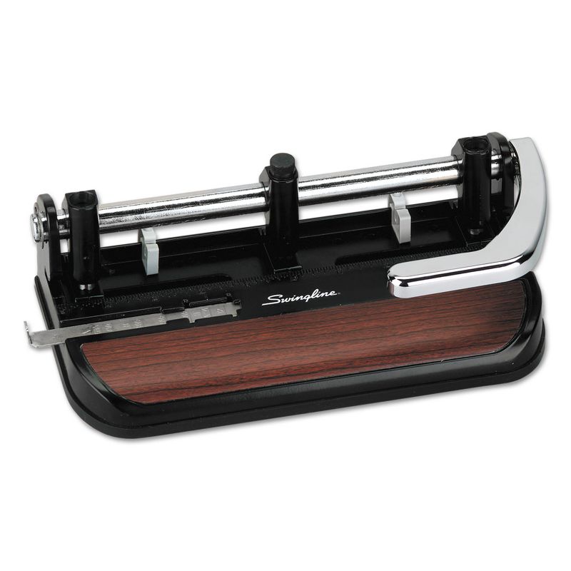 Swingline 40-Sheet Heavy-Duty Lever Action 2-to-7-Hole Punch 11/32" Hole Black/Woodgrain 74400