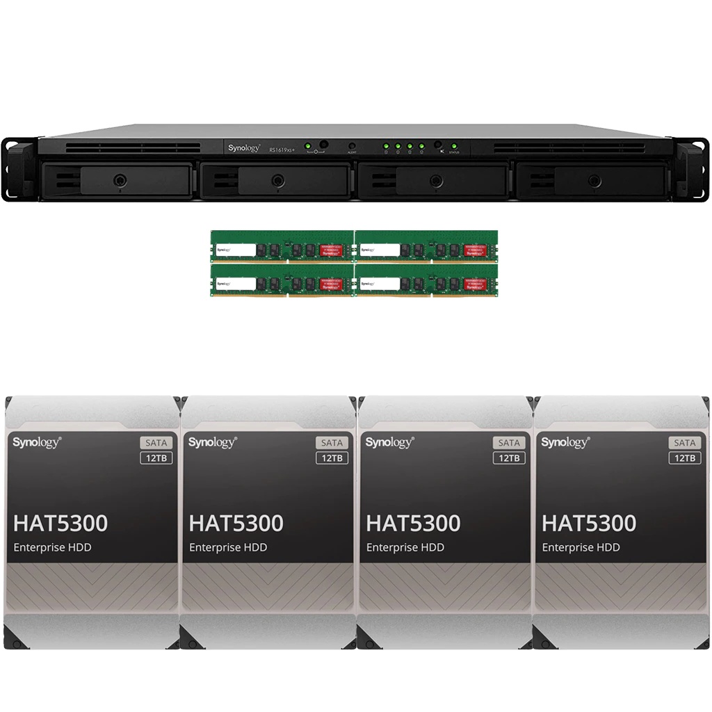 Synology RS1619xs+ RackStation with 32GB RAM and 64TB (4 x 16TB) of HAT5300 Synology Enterprise Drives Fully Assembled and Tested By CustomTechSales