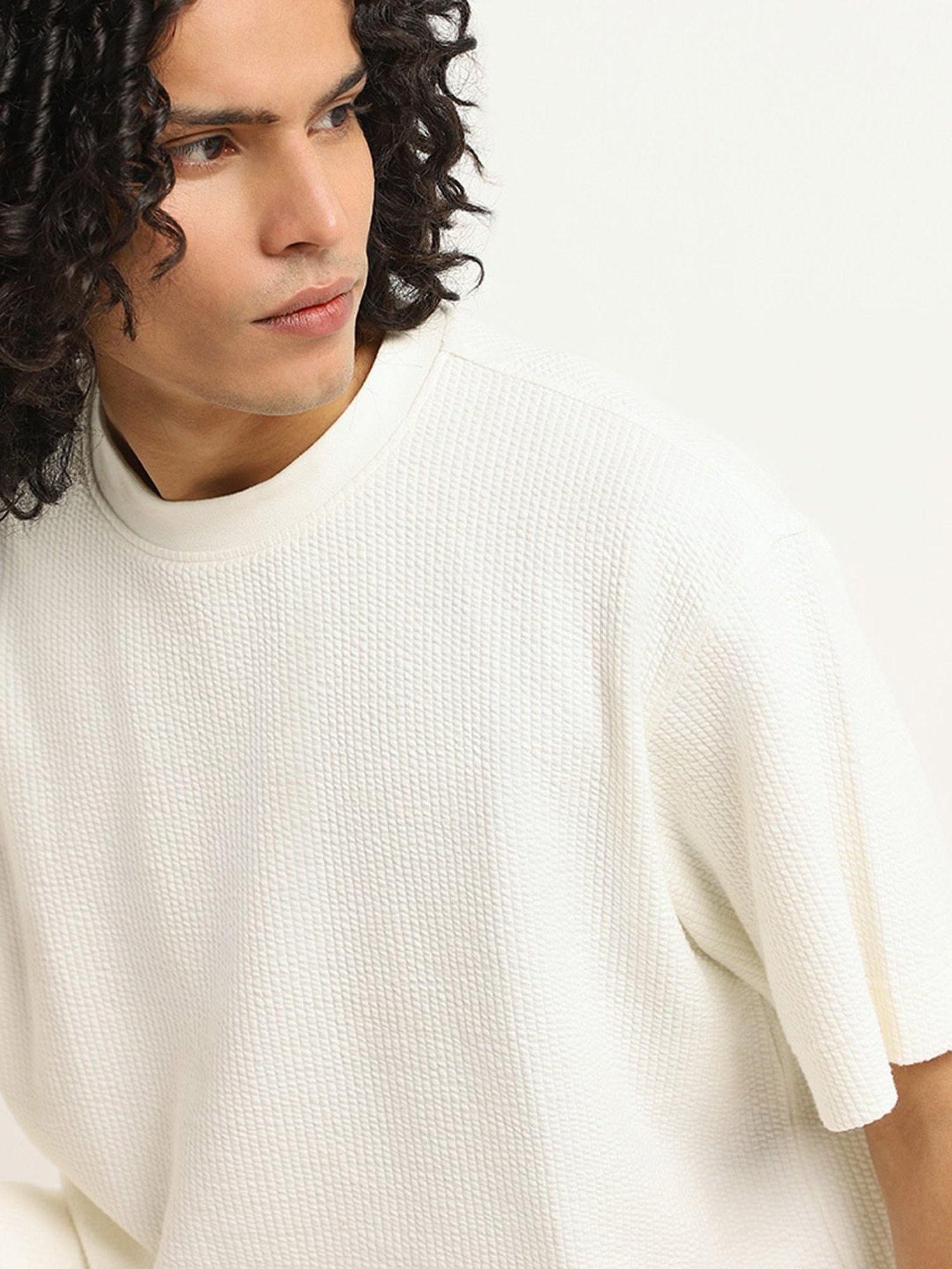 Studiofit by Westside Off-White Textured Relaxed Fit T-Shirt