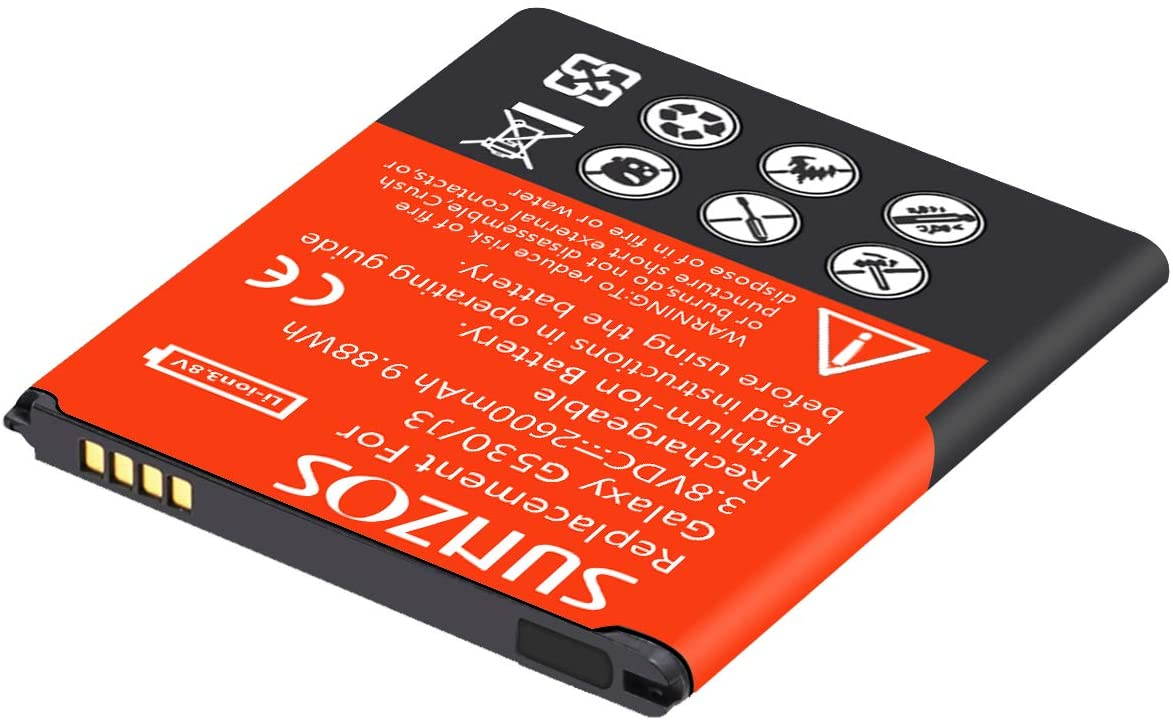 Galaxy J3 Battery, SUNZOS 2600mAh Li-ion Replacement Battery for Samsung Galaxy J320A J320V EB-BG530BBU EB-BG530BBE J5-G530P [3 Years Warranty]