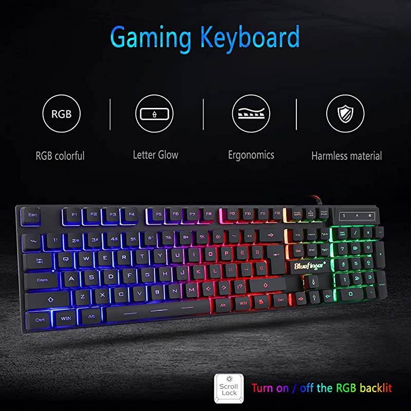RGB Gaming Keyboard and Backlit Mouse Combo USB Wired Backlit Keyboard LED Gaming Keyboard Mouse Set for Laptop PC Computer Game and Work