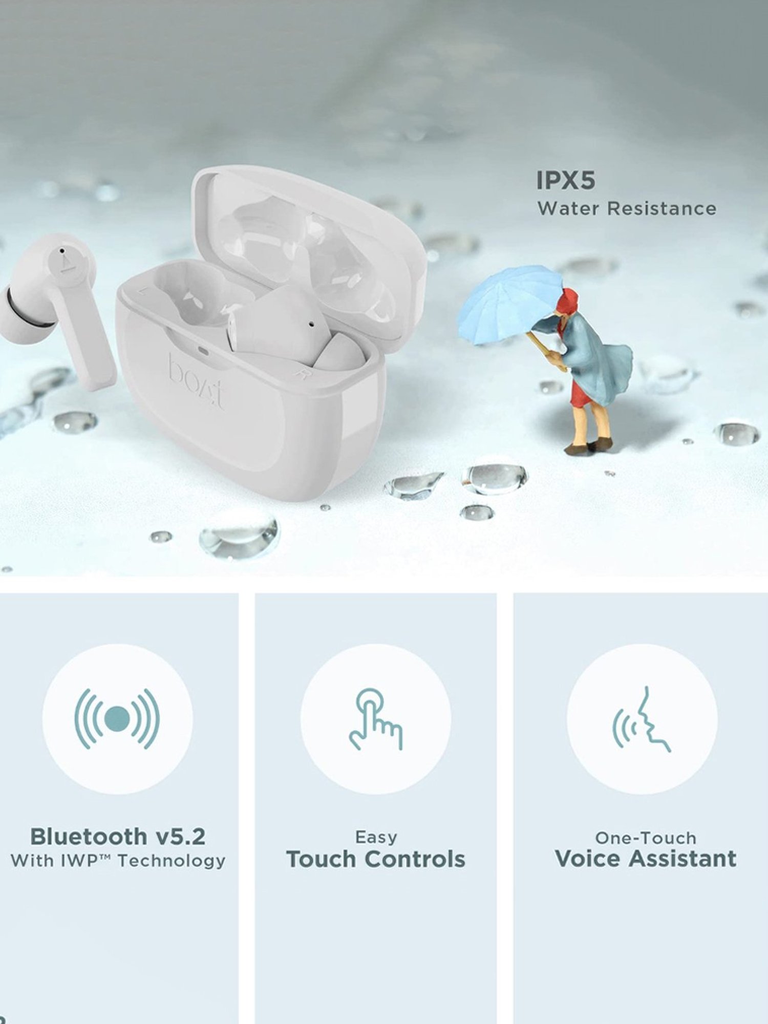 Boat Airdopes 393ANC with Hybrid ANC, Quad Mics ENx & 30Hrs Playback Bluetooth Earbuds (Ivory White)